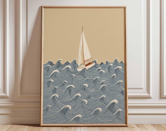 Vintage Sailboat Poster | Nautical Ocean Waves Art Print