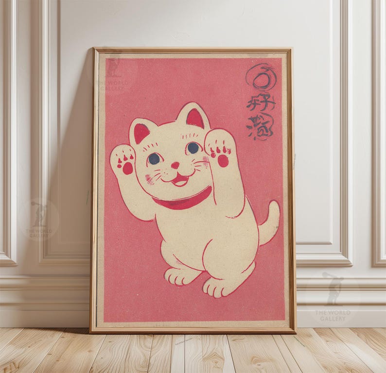 Lucky Cat Poster | Maneki Neko Minimal Art | Japanese Good Luck Wall ...