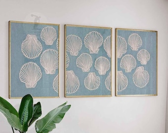 3er Set Muschel Poster, Küstenwand Kunst, Nautische Strand Dekoration für Wohnzimmer oder Schlafzimmer