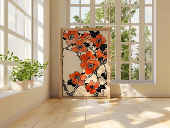 Japanese Orange Blossom Print, Modern Woodblock Floral Art - Etsy