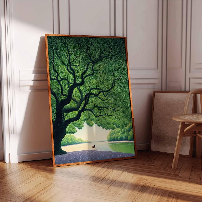 Calming Tree Drawing Giant Green Tree Poster, Peaceful Nature Wall Art Print, Serene ...