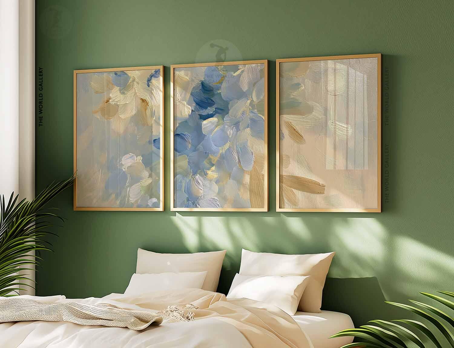Set of 3 Abstract Wall Art Prints, Neutral Blue and Beige Posters ...