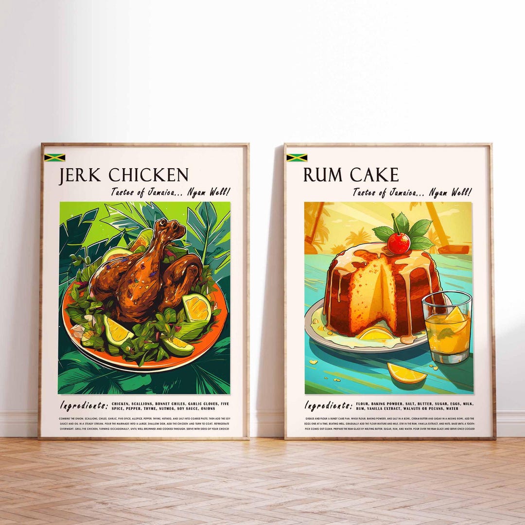 Set of Jamaican Food Posters, Caribbean Food Print, Jamaican