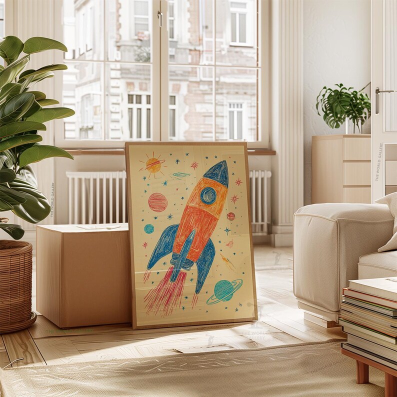Space Poster | Rocket and Planets Illustration | Kids Room Wall Art ...
