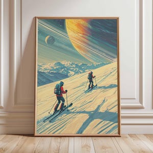 Póster retro de ciencia ficción, decoración cósmica surrealista de los años 70, póster espacial futurista, impresión de paisaje vintage, obra de arte espacial para dormitorio y sala de estar.