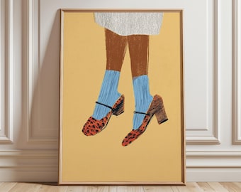 Retro Fashion Shoe Art Print, Mid-Century Modern Illustration
