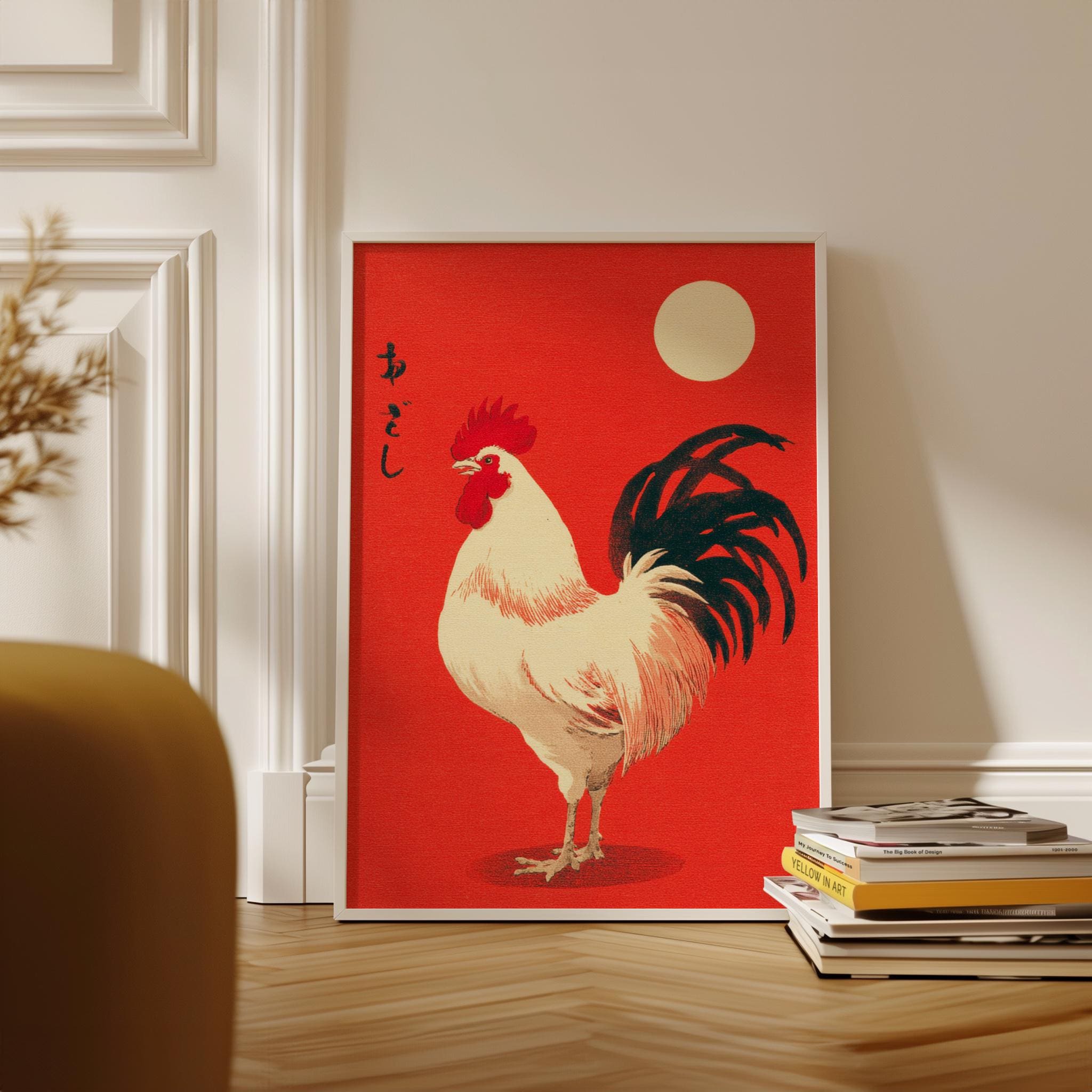 Rooster Poster, Japanese Minimalist Red Illustration Print - Etsy