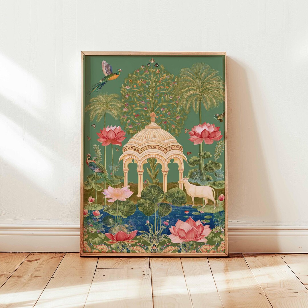 Pichwai Art Poster, Hindu Krishna, Lotus Temple Print - Etsy