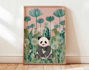 Lámina artística de un lindo panda, decoración infantil con motivos de animales salvajes.