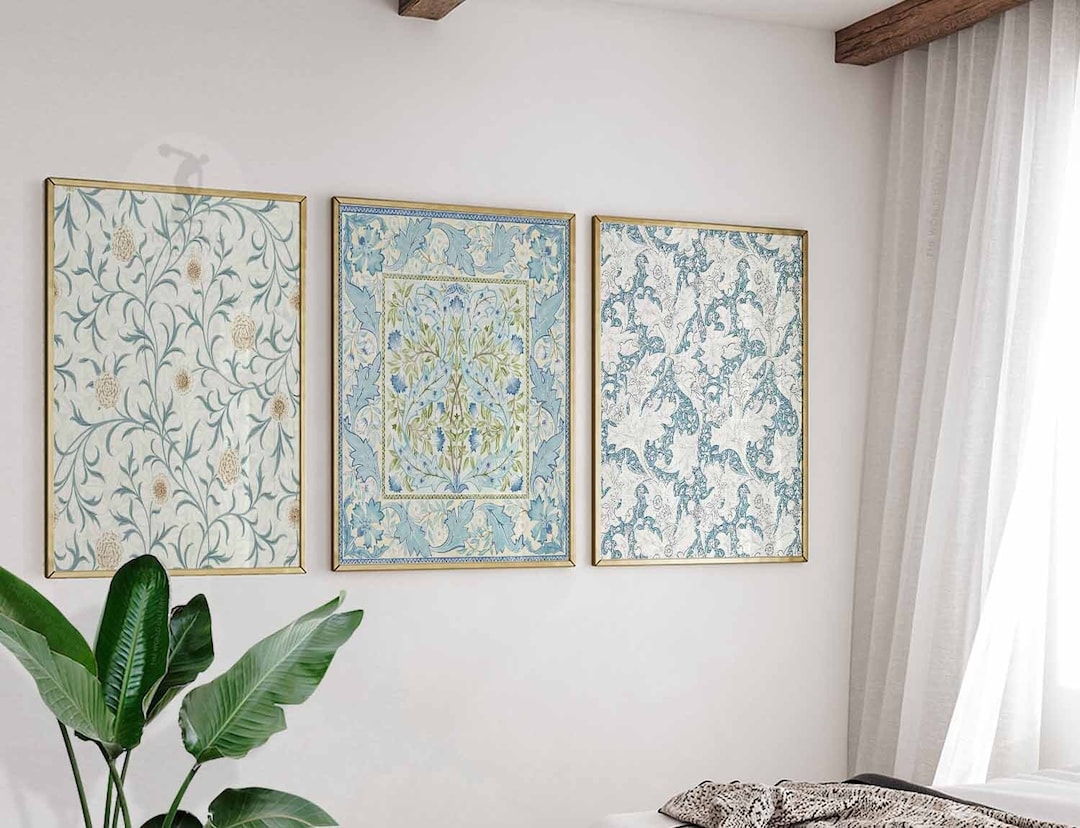 William Morris Floral Prints, Blue Art Nouveau Posters, Set of 3 - Etsy