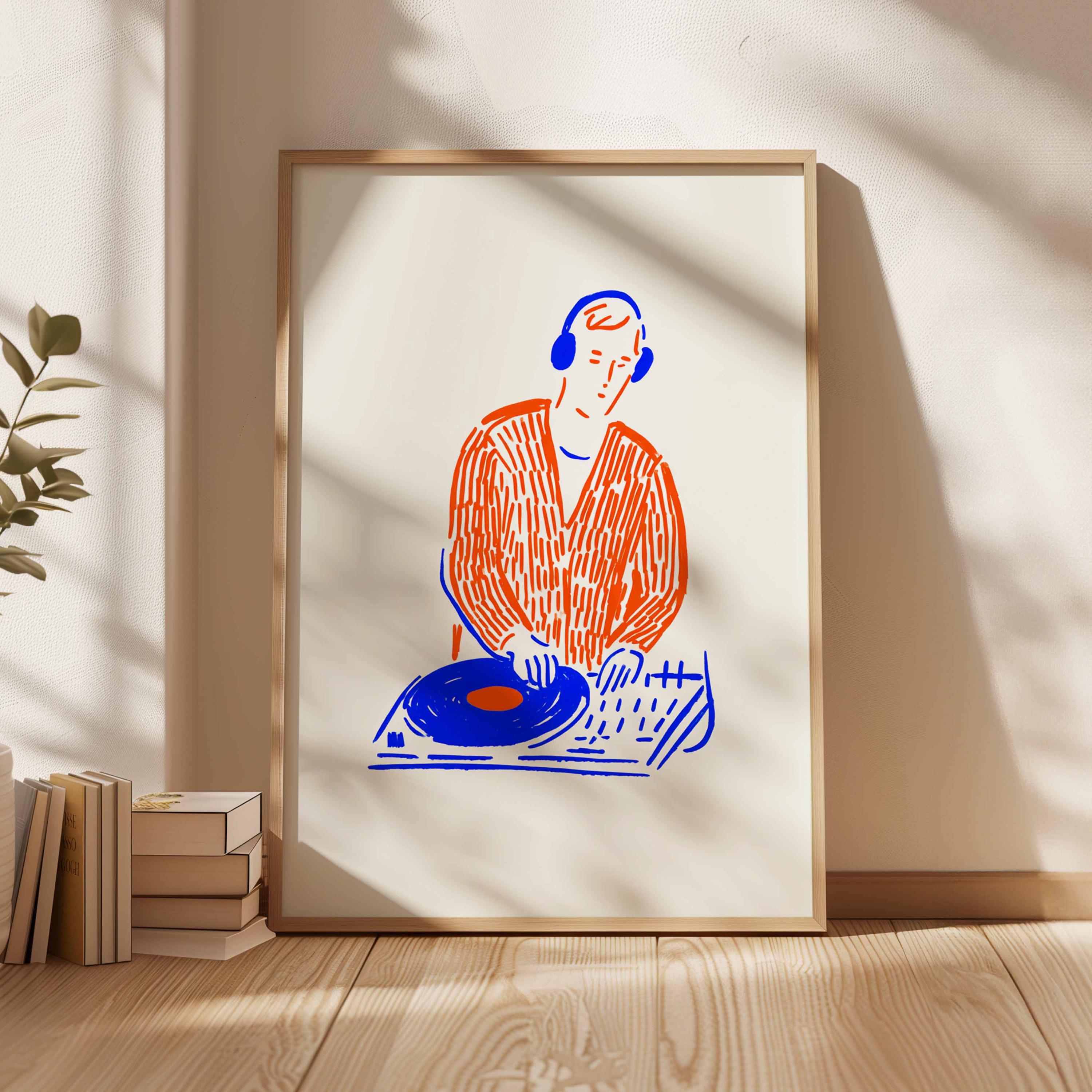 Minimalist DJ Poster | Red & Blue Turntable Art - Etsy