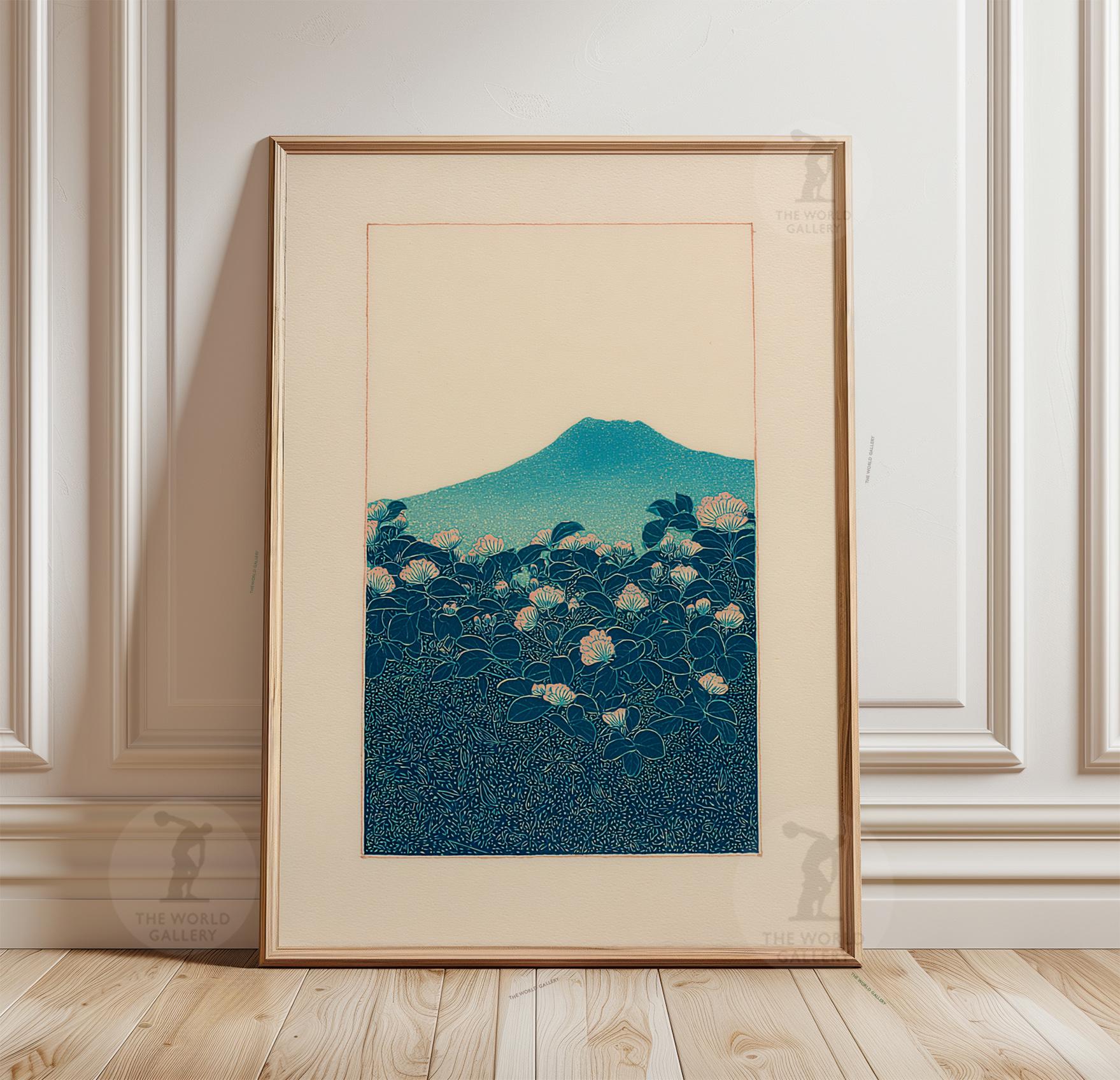 Japanese Mountain Poster | Floral Landscape Art Print | Nature-inspired ...