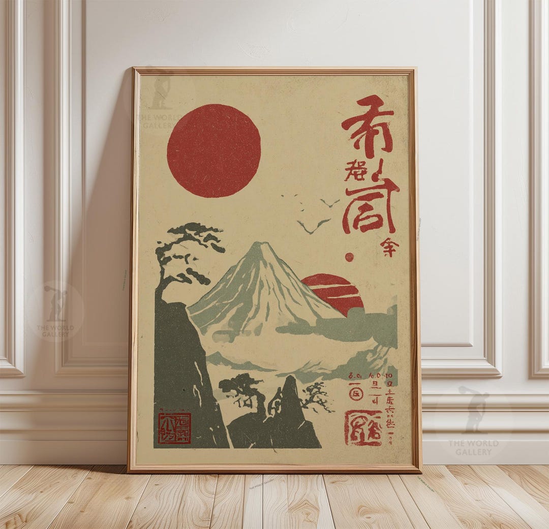 Mount Fuji Japan Poster | Vintage Japanese Landscape Art | Rising Sun ...