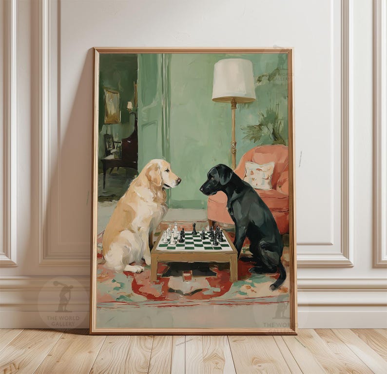 Labrador Chess Dogs Playing Chess Print | Golden Retriever & Labrador Wall Art - Etsy
