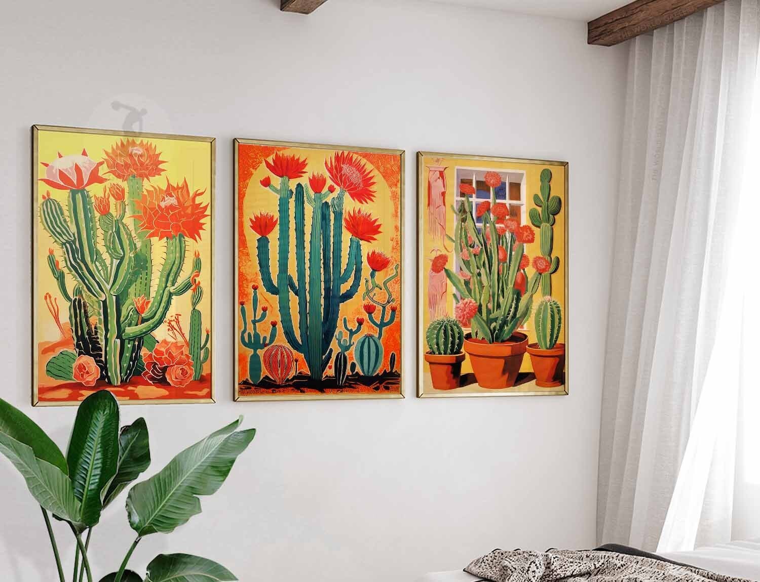 Mexican Set of 3 Cactus Posters, Mexican Cactus Prints, Floral Wall Art, Botanical Prints, Mexico Wall Art Decor, Botanical Decor