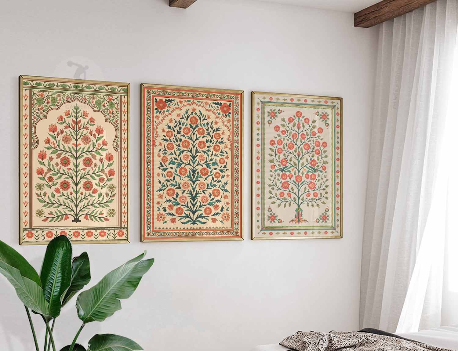 Set of 3 Indian Floral Posters, Indian Decor, Floral Prints, Indian Gift, Botanical Wall Art, Traditional Pichwai Art, Indian Gift