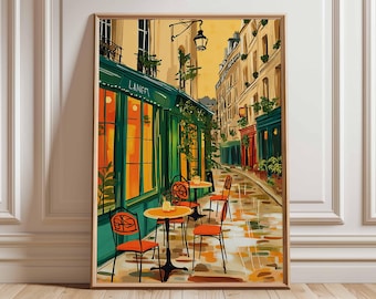 Paris Cafe Street Scene Art Print, French Bistro Poster