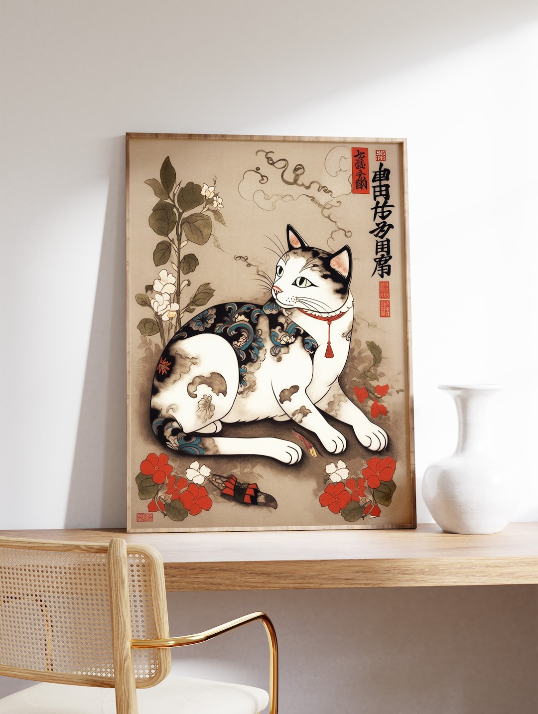 Vintage Japanese Cat Poster, Japanese Cat Print, Cat Gift, Gift for Cat