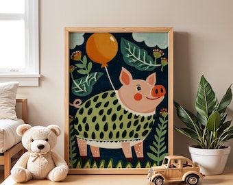 Flying Pig Nursery Poster | Whimsical Kids Room Decor