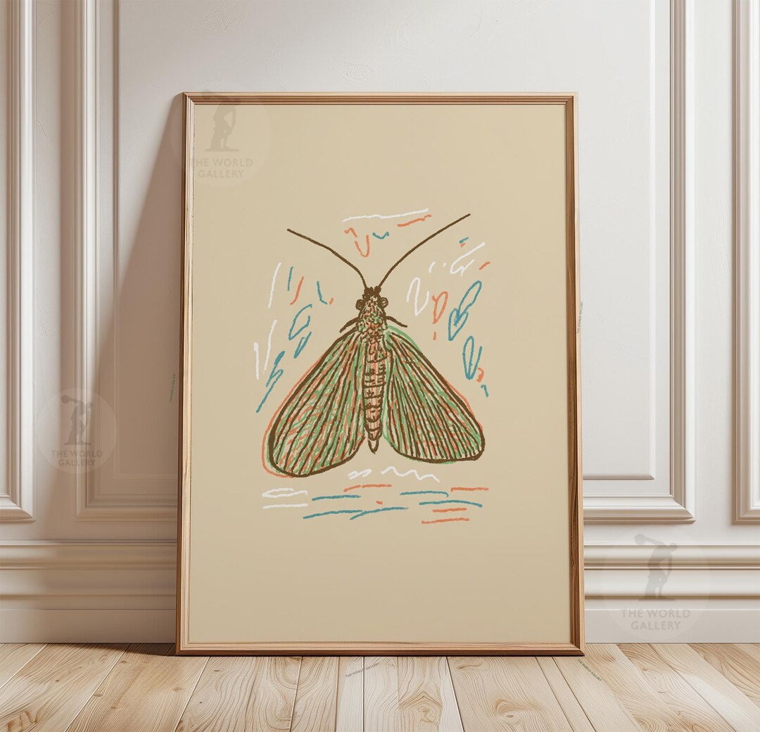 Minimal Moth Poster | Hand Drawn Insect Art | Modern Line Illustration ...
