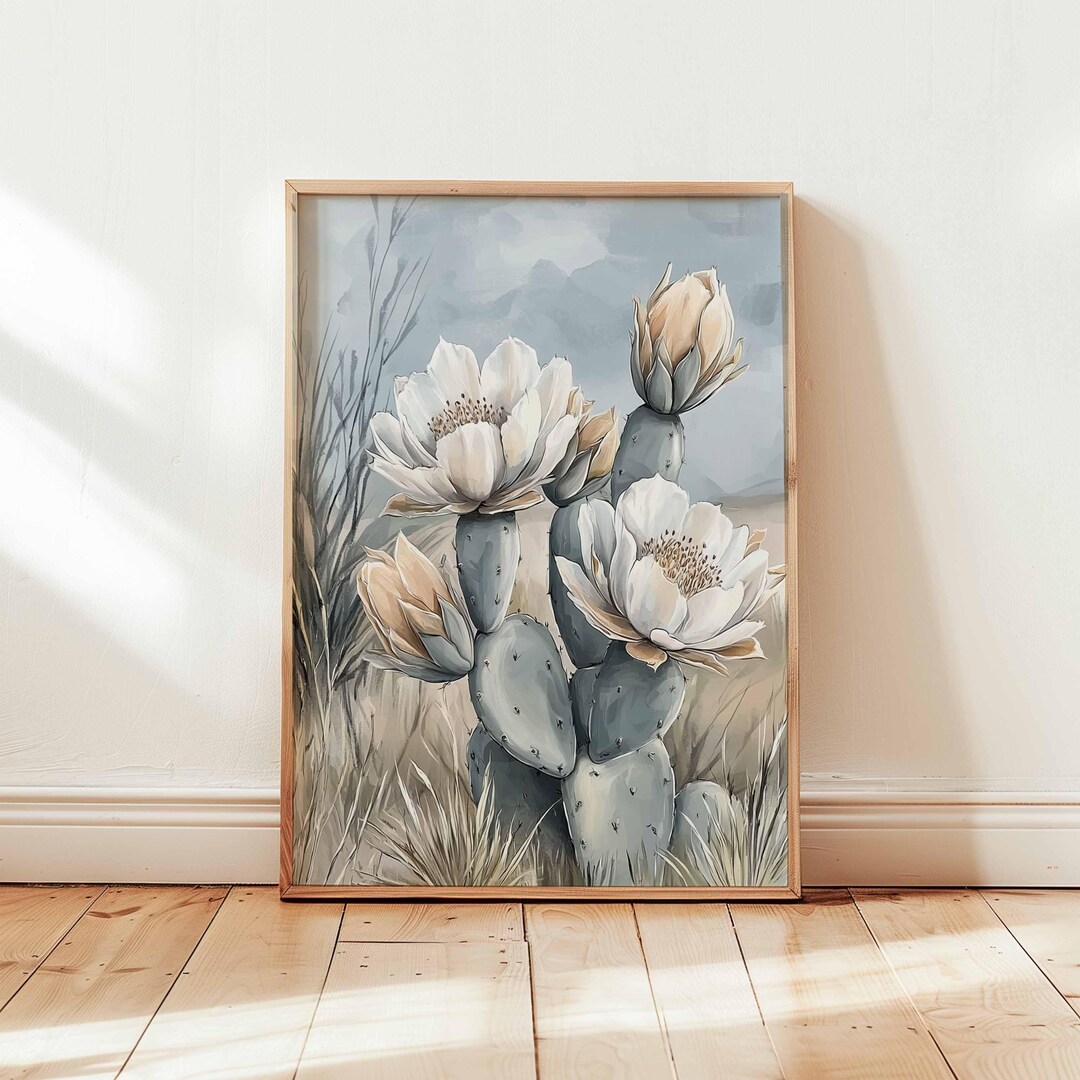 Cactus Flower Poster, Prickly Pear Print, Desert Wall Art, Botanical ...
