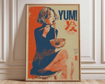 Ramen Poster Japanese Retro Pop Art Print, Noodle Wall Decor, Vintage Manga Style Kitchen Artwork, Asian Food Poster, Modern Wall Art