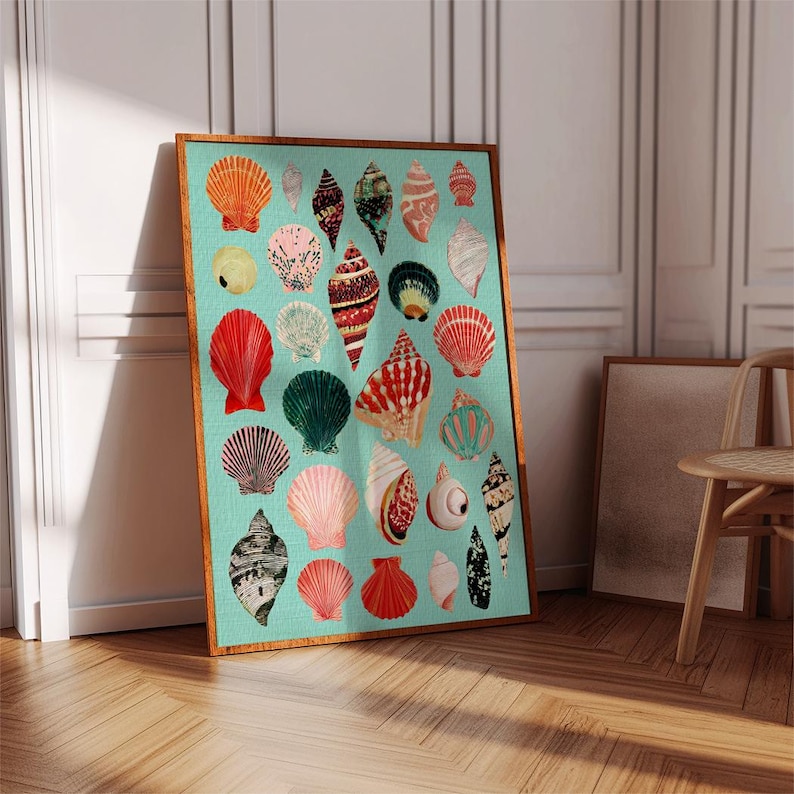 Colorful Seashell Art Print, Nautical Beach Home Decor - Etsy UK