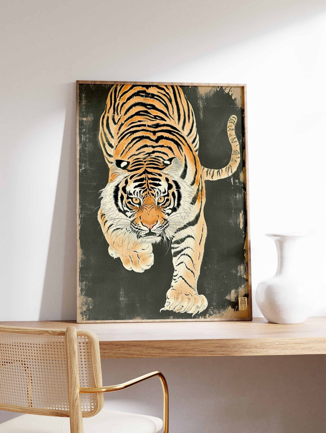 Tiger Print, Vintage Tiger Poster, Botanical Decor, Jungle Art ...