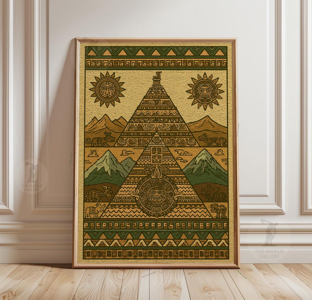 Aztec Pyramid Poster, Tribal Mountain Wall Art, Paper Print - Etsy