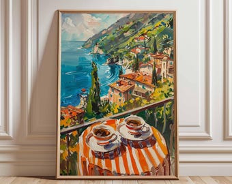Italian Espresso Poster, Coastal Cafe Art, Kitchen Decor