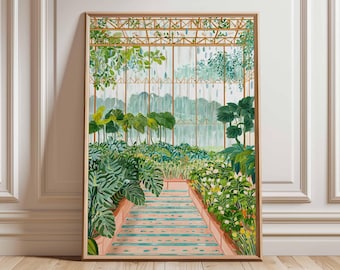 Lámina artística de invernadero botánico, póster de plantas tropicales, decoración de pared inspirada en la naturaleza.