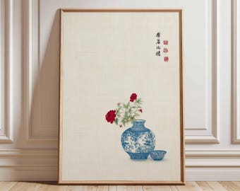 青と白の磁器の花瓶のアートプリント：伝統的な中国の装飾 - Etsy 日本