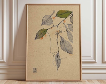 Minimalistisches Gesicht Line Art Print, abstrakte botanische Wandkunst, modernes Zen Home Decor