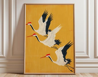 Japanese Crane Art Print, Symbolic Peace, Modern Asian Decor