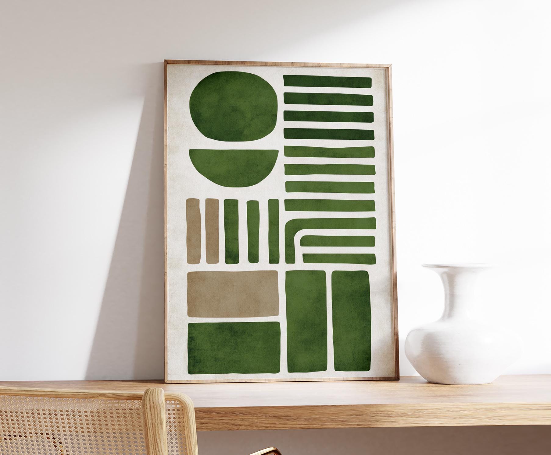 Green Geometric Abstract Poster, Mid Century Modern Wall Art - Etsy