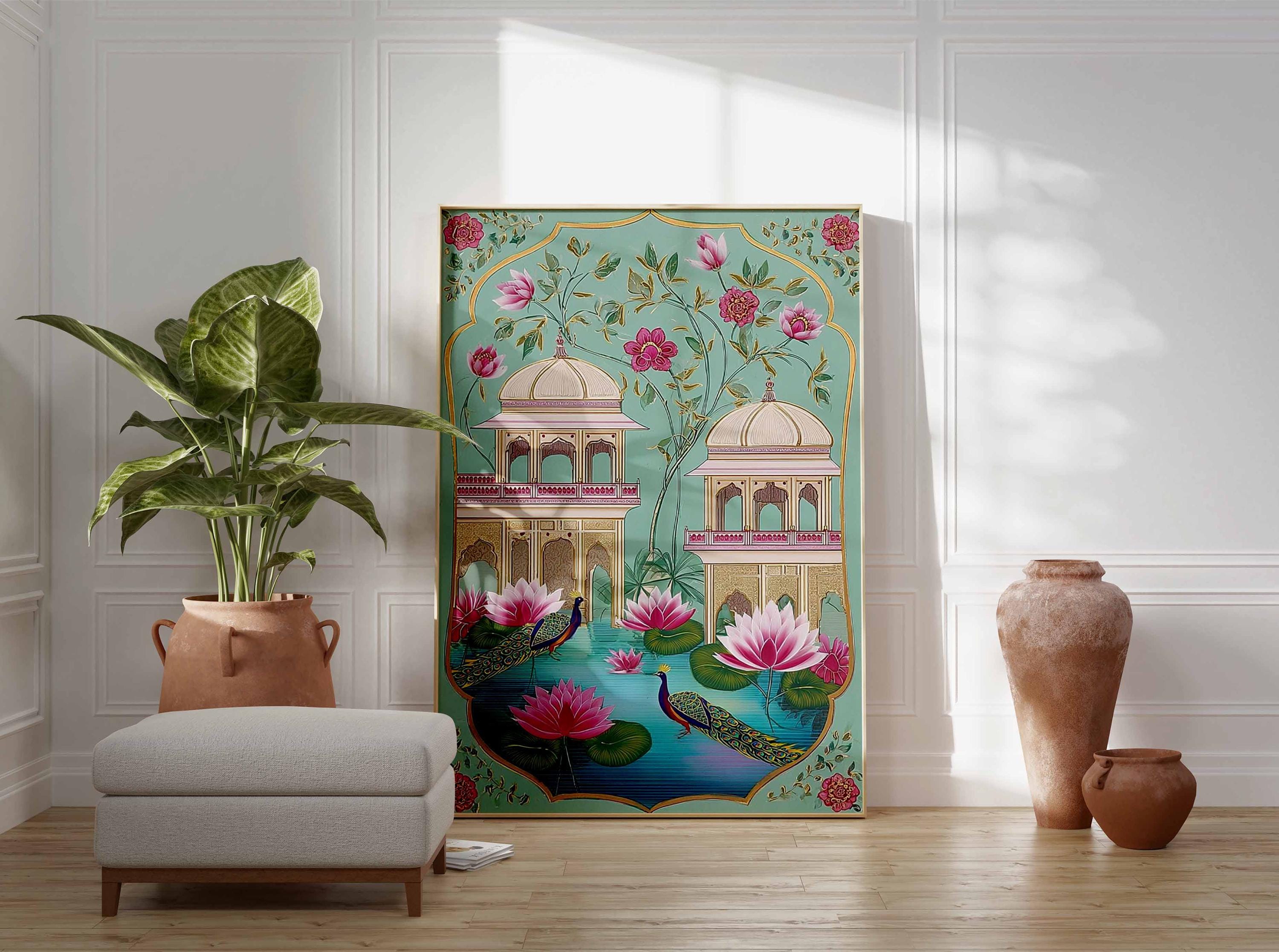 Indian Pichwai Art Poster, Sacred Cow, Lotus, Krishna Print - Etsy