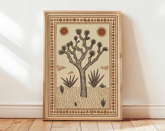 Joshua Tree Poster, Boho Desert Print, California Wall Art, Southwestern Posters, Cactus Decor, Earth Tone Prints for Home
