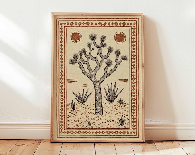 Joshua Tree Poster, Boho Desert Print, California Wall Art, Southwestern Posters, Cactus Decor, Earth Tone Prints for Home