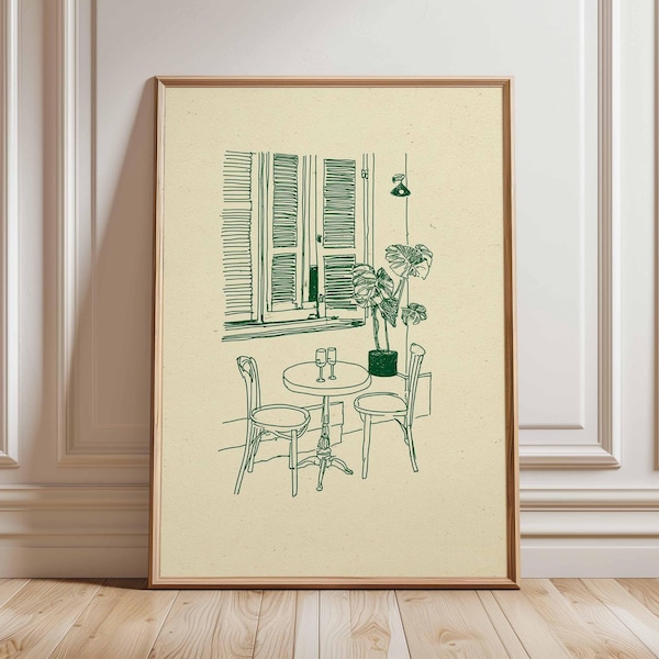 Minimalistischer Cafe Wand Kunst Druck, Paris Bistro Linie Zeichnung Poster, Moderne Küchen Dekoration, Coffee Shop Illustration Kunst
