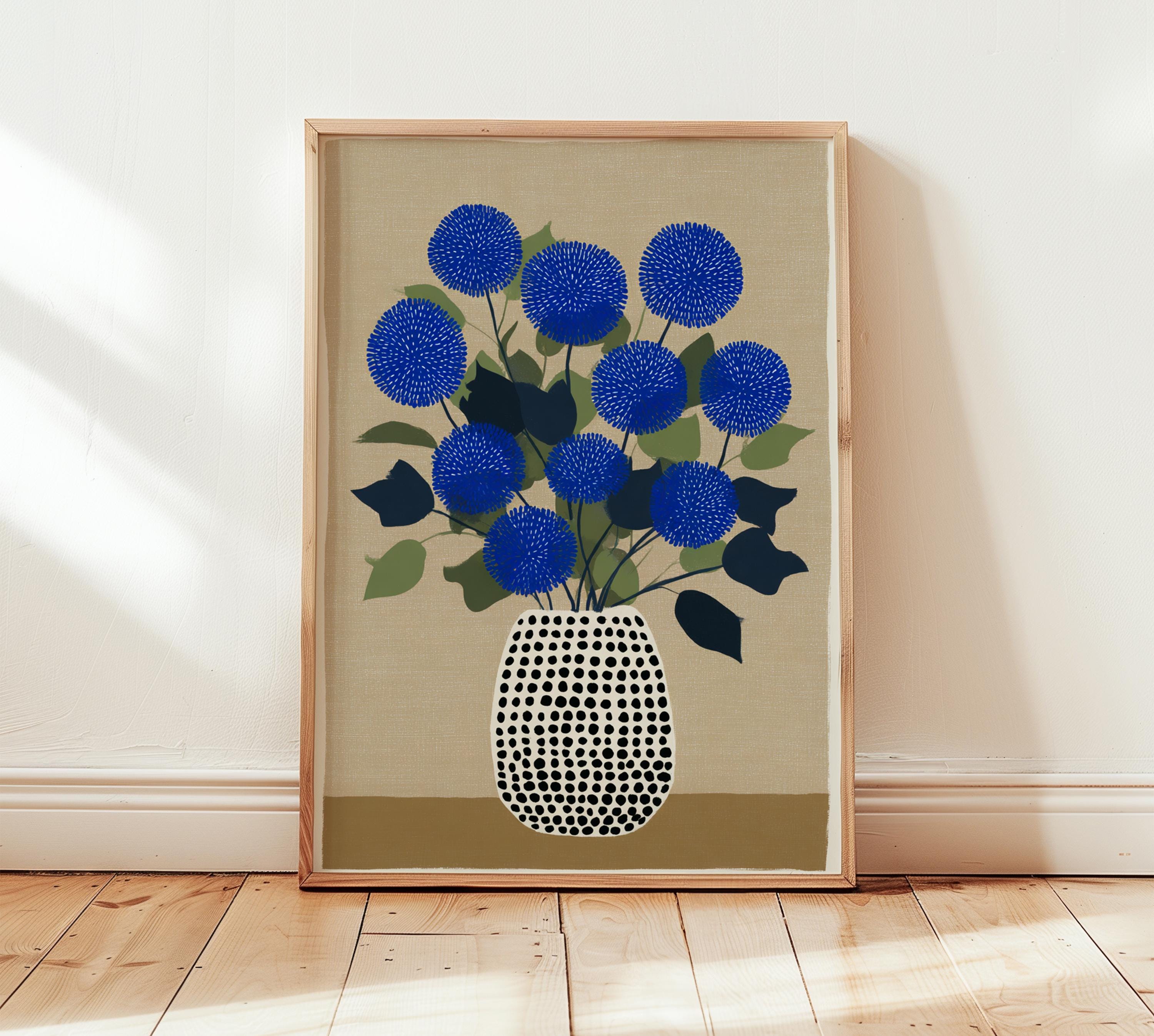 Mid-century Blue Flower Vase Print, Modern Floral Wall Art - Etsy