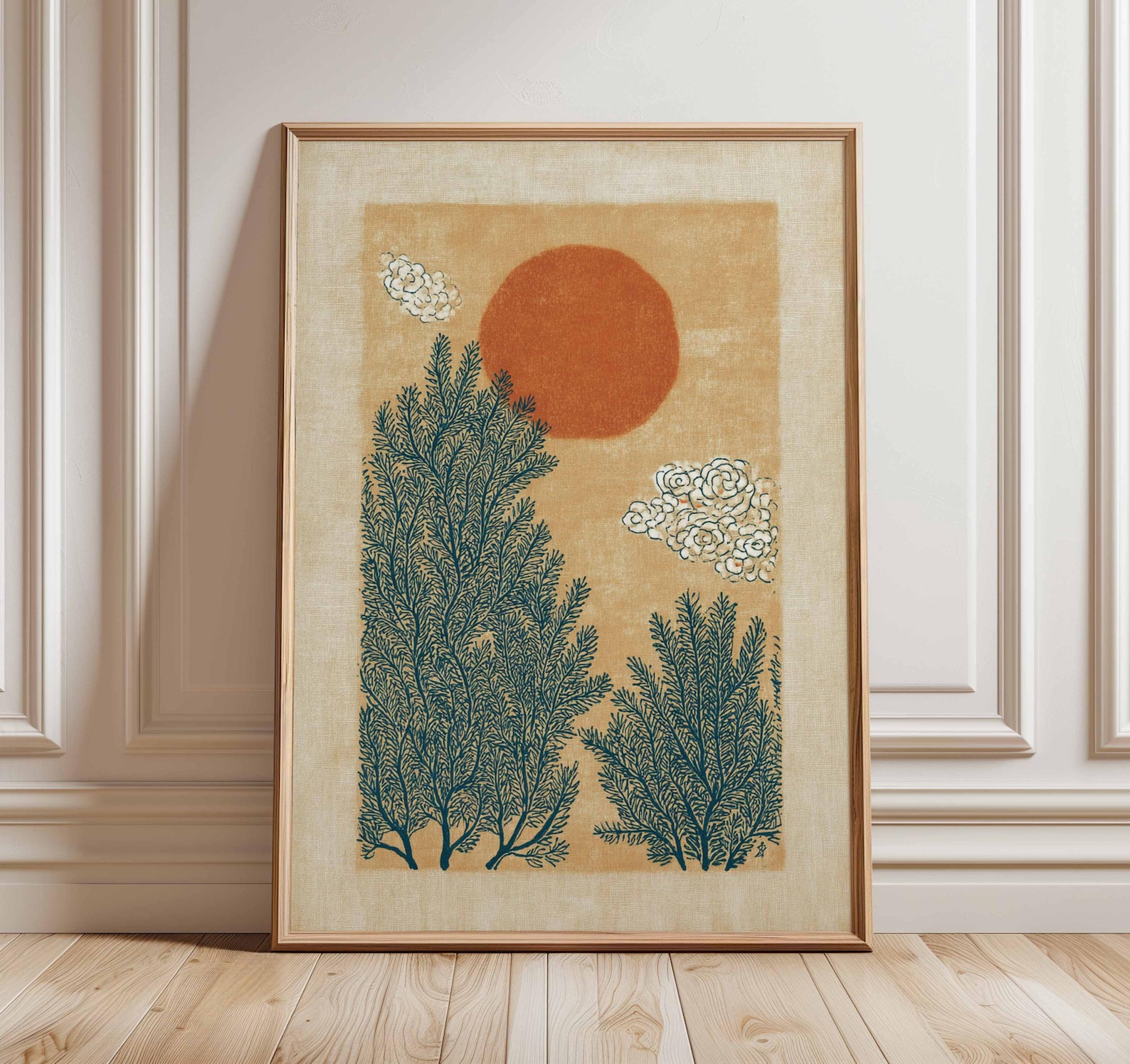 Minimalist Retro Botanical Poster, Vintage Plant Wall Art, Mid Century Style Decor, Arch Nature Print
