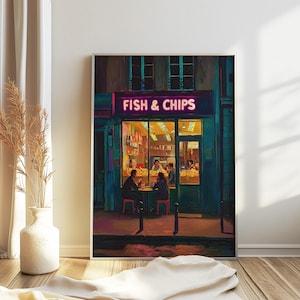British Seaside Poster, Fish and Chips, Chip Shop, Fisch, Fisch, Fisch, Food Art, Küchen Prints, Vintage Kunst, Geschenk.