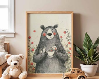 Bear Nursery Poster, Whimsical Woodland Animal Print