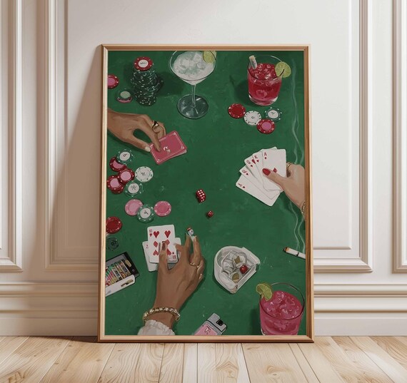Vintage Poker Night Art Print, Cocktail Bar Decor
