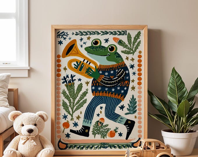 Frog Playing Tuba Nursery Poster | Music Wall Art for Kids Room | Funny Frog Poster |  | Cute Animal Print | Playroom Decor | Baby Gift