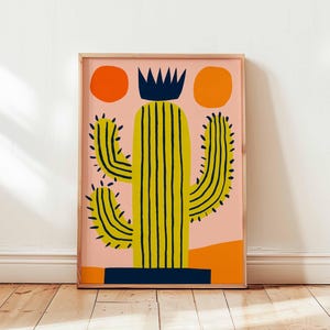 Mexikanisches Kaktus Poster mit japanischem Einfluss, Retro botanische Wandkunst Druck, buntes Wüstenpflanzendekor, moderne minimalistische Kaktuskunst
