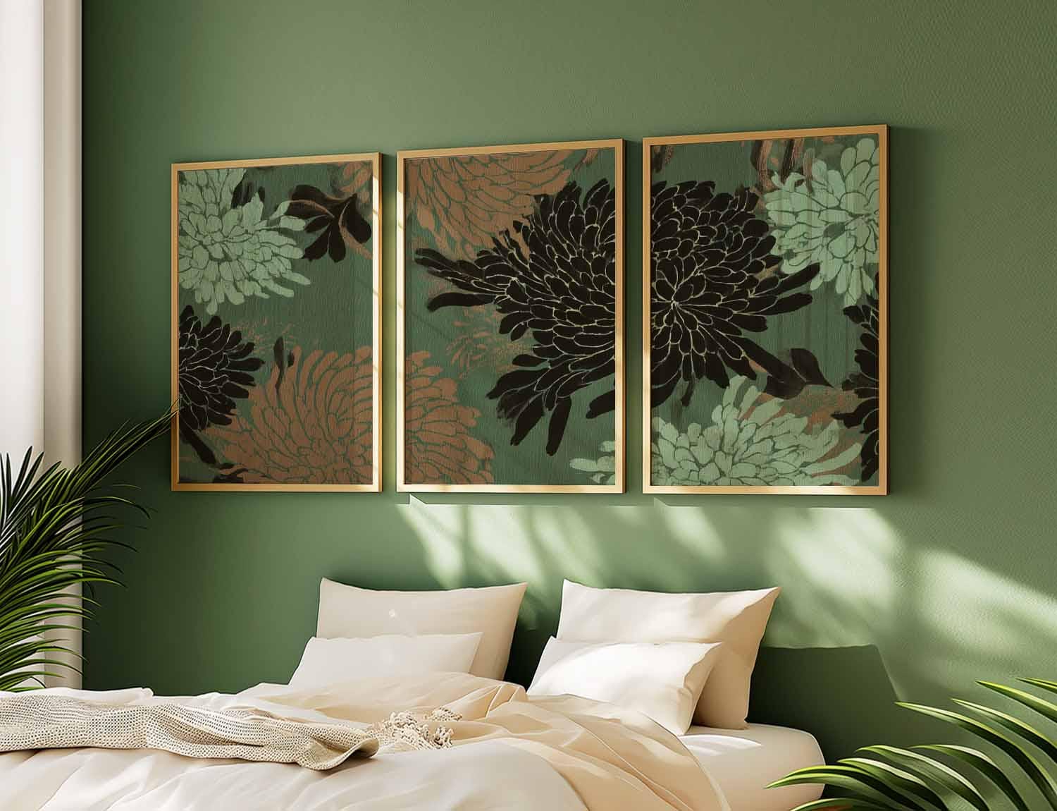 Dark Chrysanthemum Botanical Print Set, Vintage Floral Wall Art - Etsy
