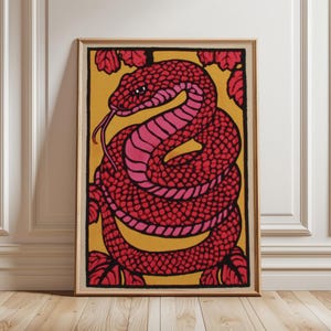 Orm popkonsttryck, retro ormposter, modern väggdekor