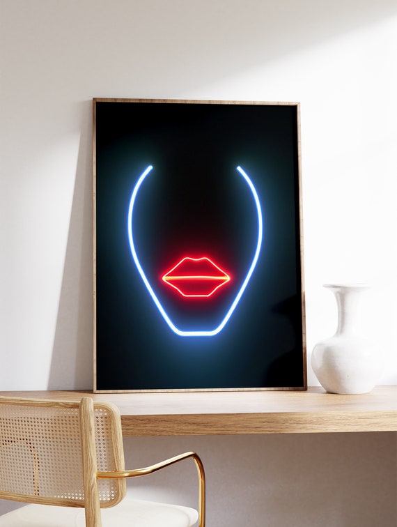 Neon Red Lips Print Sexy Art Neon Wall Art Sensual Decor Etsy