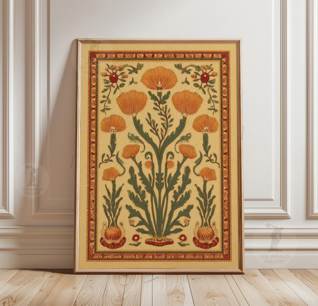 Vintage Botanical Floral Poster, Ornate Folk Art Wall Print - Etsy
